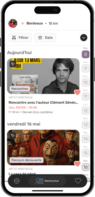 Interface recherche événements LiMK